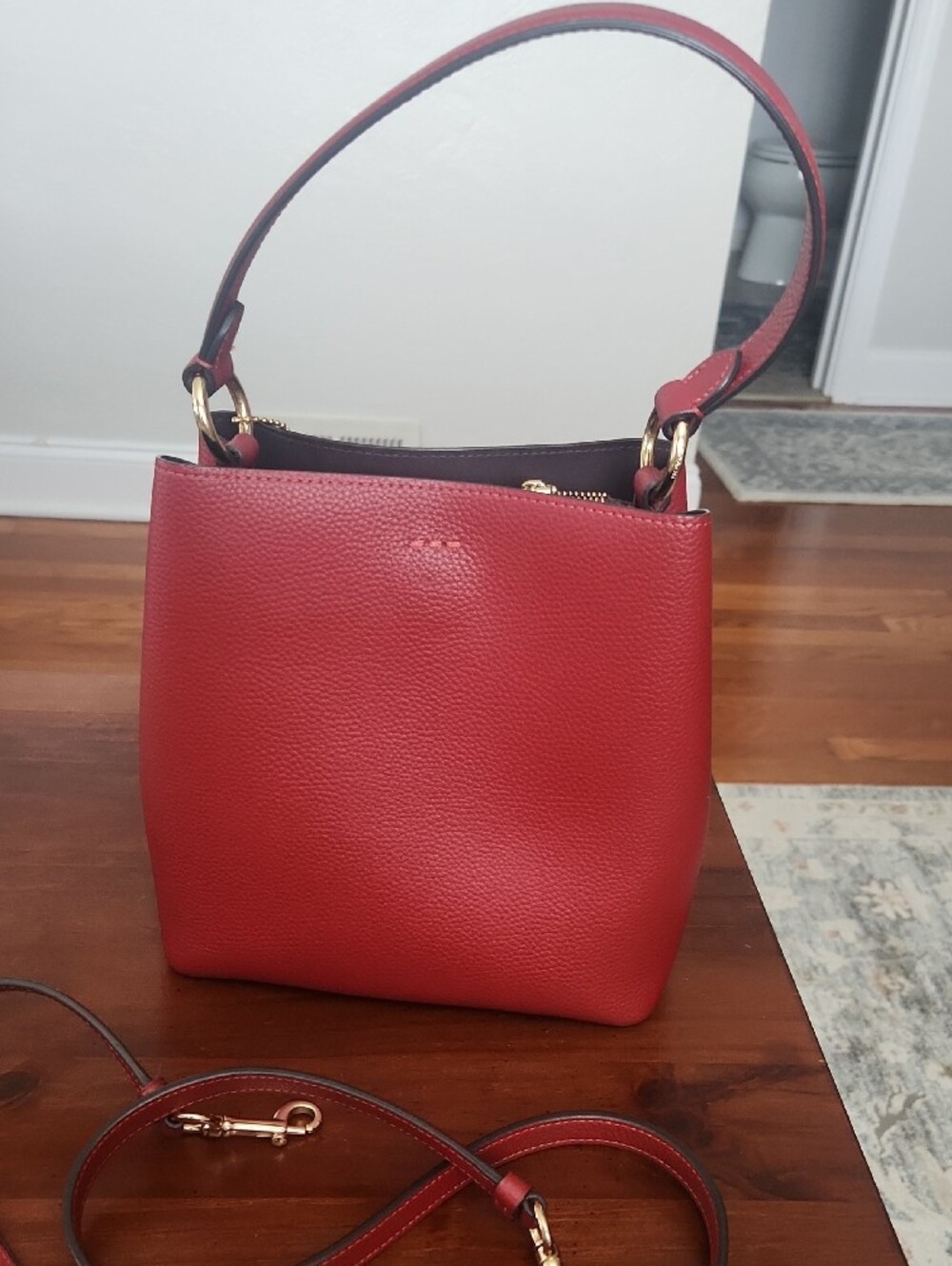 Coach Red Pebbled Leather Shoulder Bag with Gold-Tone Hardware - Picture 2 of 5